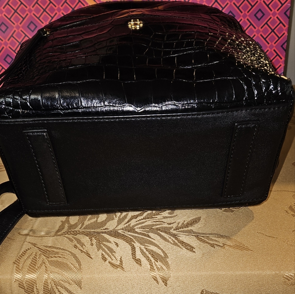 Tory Burch Black Croc-Embossed Backpack - Picture 6 of 9